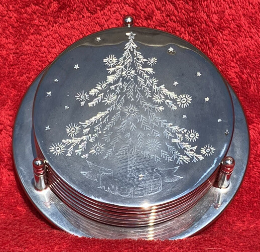 International Silver Company 7pc Silver-Plate Christmas Tree Coaster Set