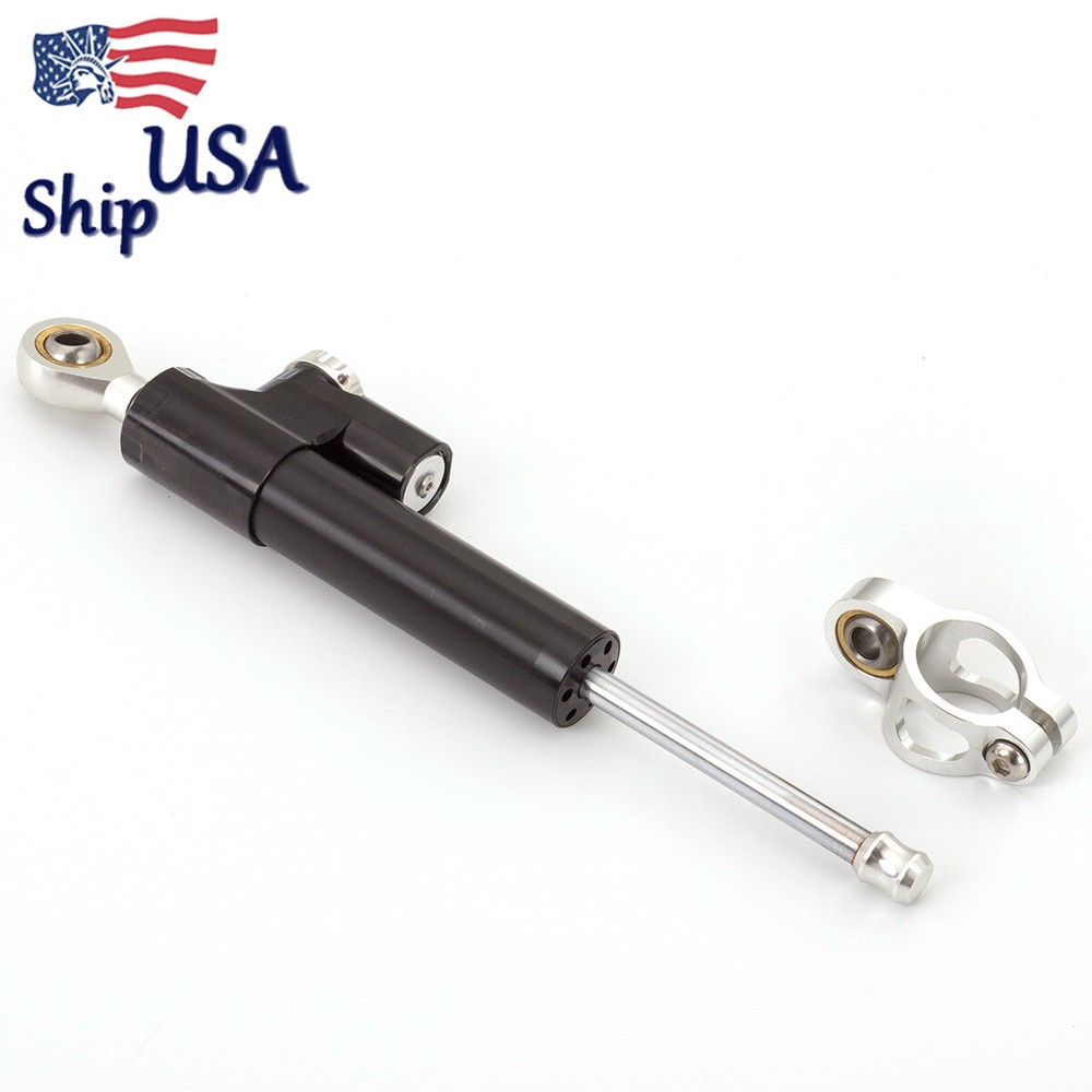 Motorcycle Universal Adjustable Steering Damper Stabilizer Safety Black & Silver