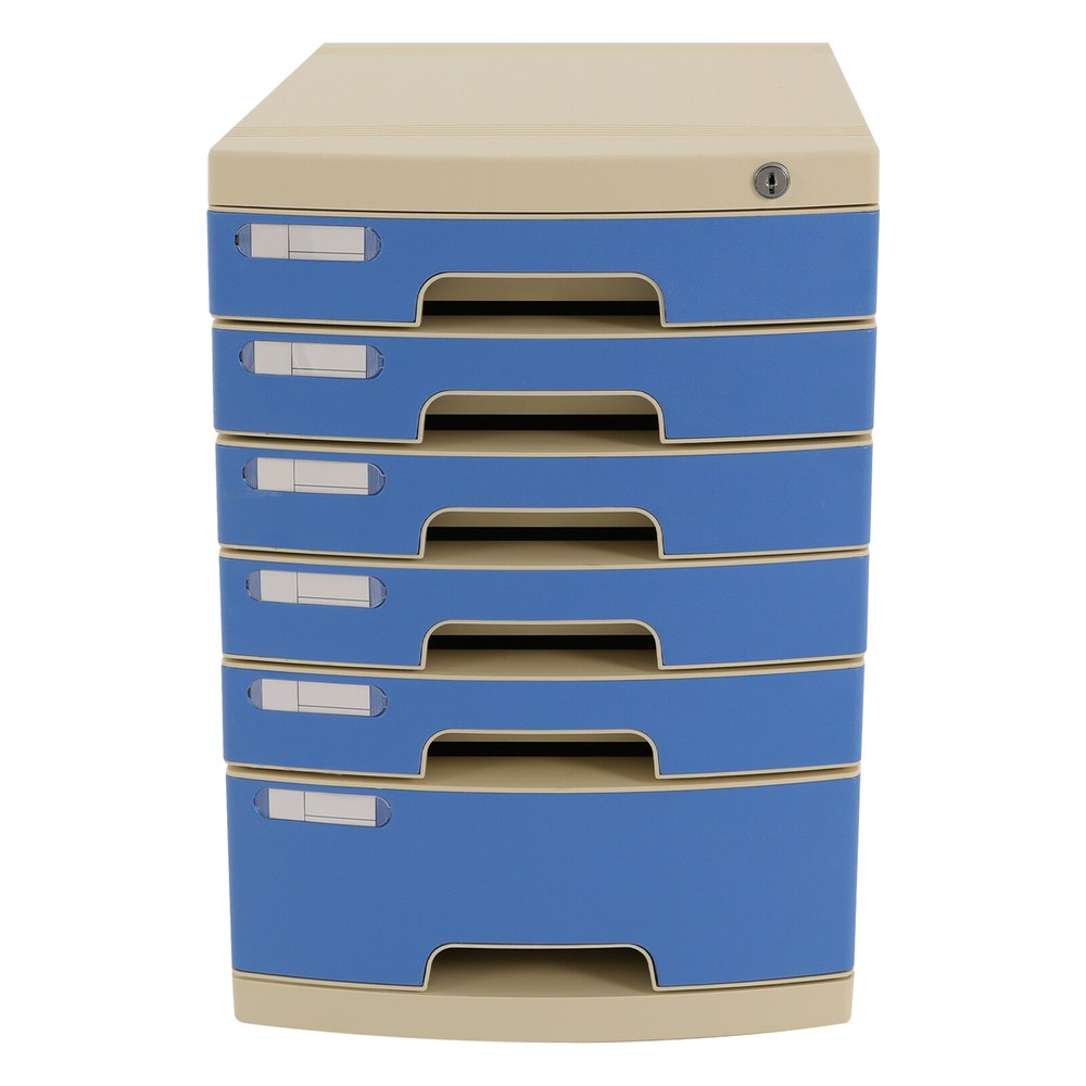 Modern Blue 6-Tier Plastic Desk Organizer with Lockable Drawers