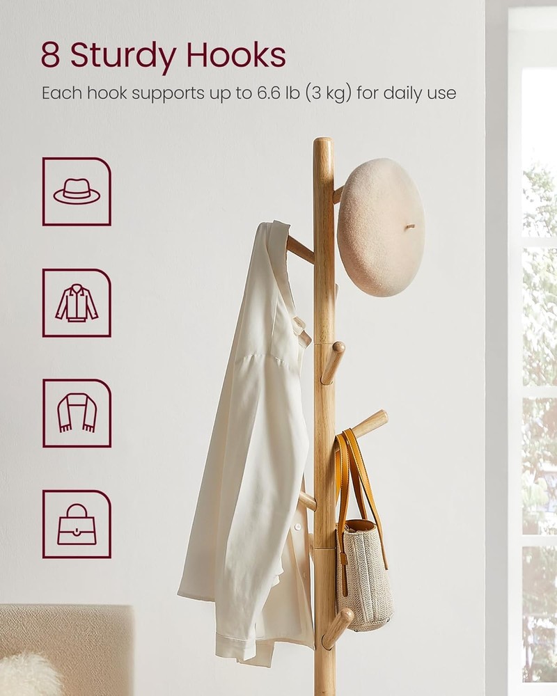 Solid Wood Coat Rack Free Standing Hall Coat Tree W/ 8 Hooks 3 Height Options US