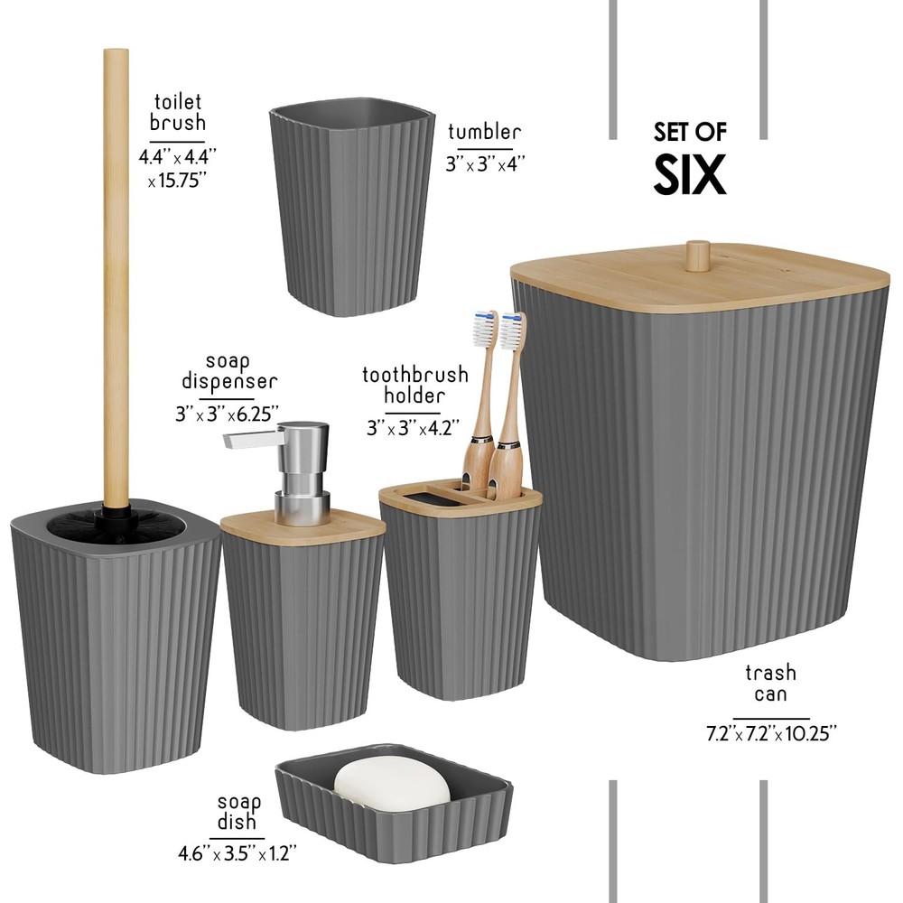 Clara Clark Bathroom Set - Grey Bathroom Accessories Set, 6PC Bathroom Accessory