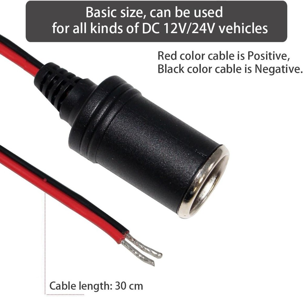12V 1FT Female Cigarette Lighter Extension Socket Cable - Durable & Easy Install