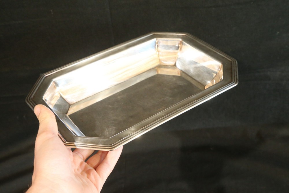 silverpltate tray decor antique 1930s metal flat octagonal serving