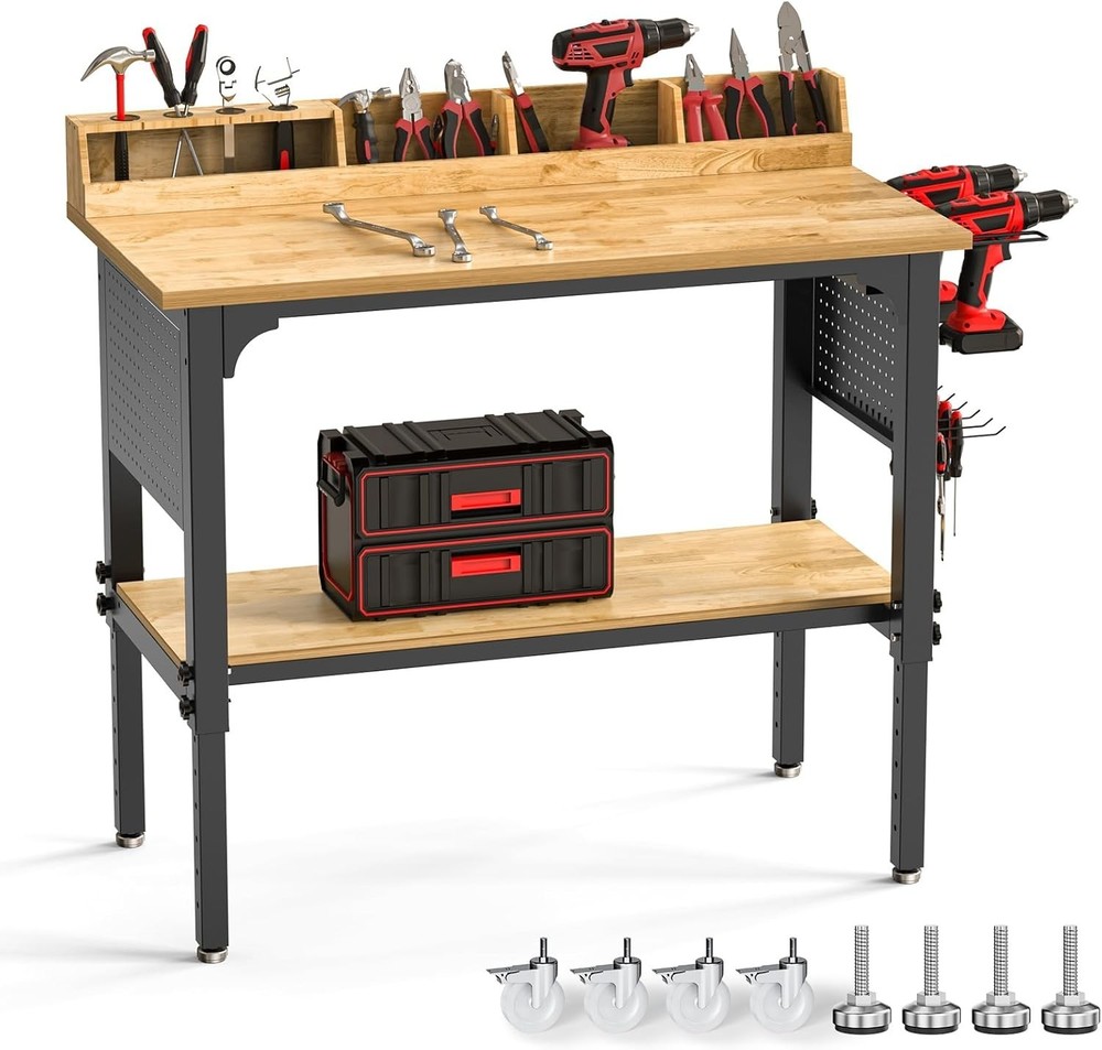 Workbench Adjustable Height Heavy Duty Work Bench with Storage, 2200 LBS Load...