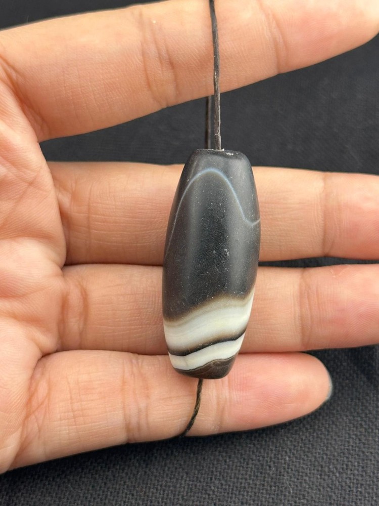 Authentic Ancient Large Banded Agate Stone Dzi Bead in Good Condition