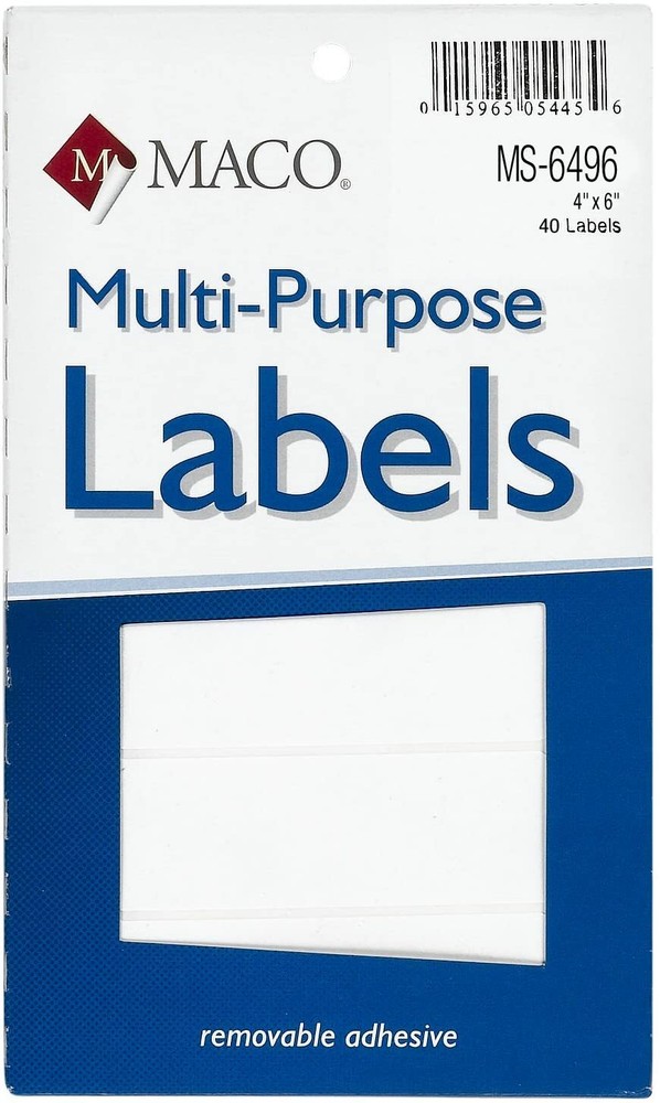 MACO White Rectangular Multi-Purpose Labels, 4 x 6 Inches, 40 Per Box (MS-6496)