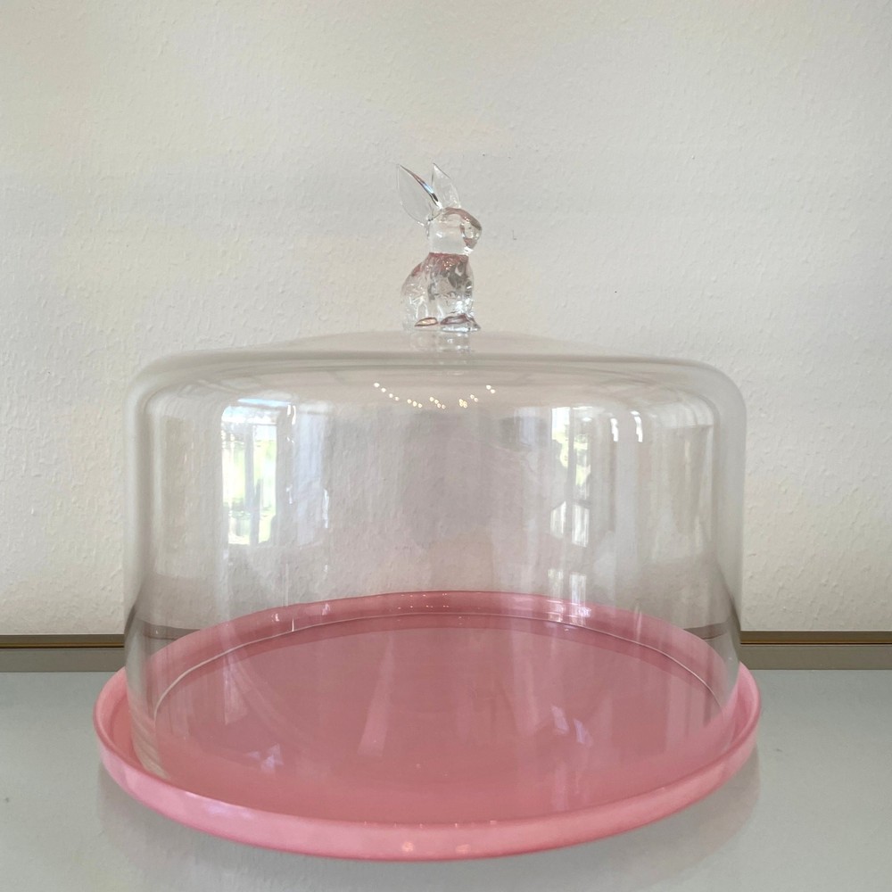 Pink Glass Bunny Cake Dome 11x12 Chic Easter Decor NEW