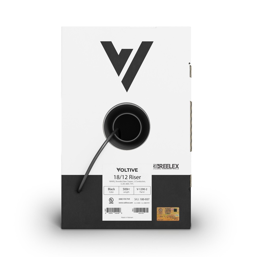 Voltive 18/12 Low Voltage Wire, Riser CL3R, Black, 500ft