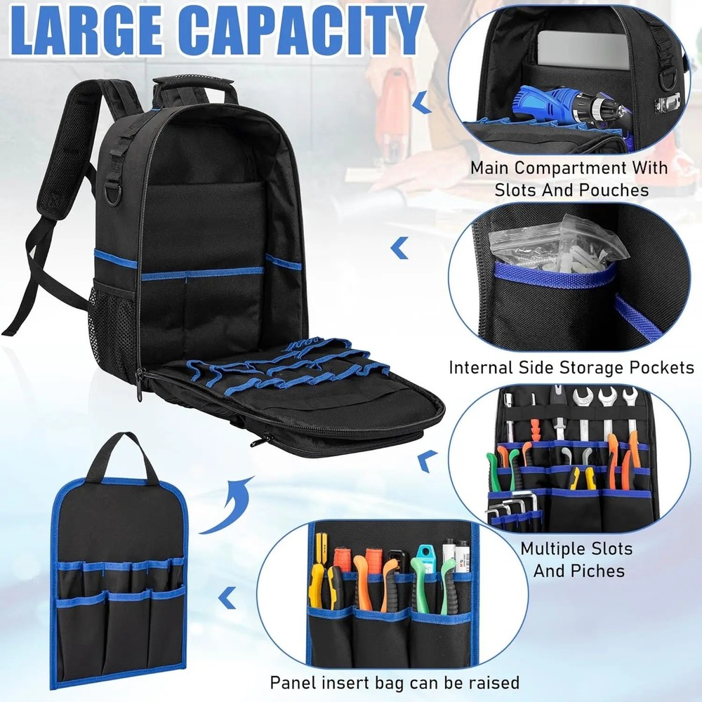 Waterproof Tool Backpack Tool Bag Rubber Base Heavy Duty Tool Organizer Electric
