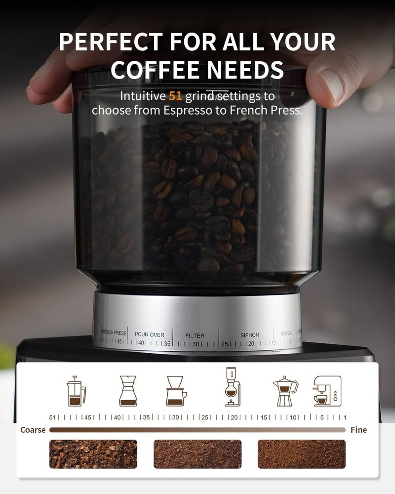 Conical Burr Espresso Coffee Grinder Electric with Precision Timer 2.0