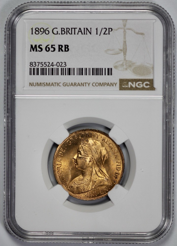 1896 Great Britain 1/2P Half Penny NGC MS 65 RB