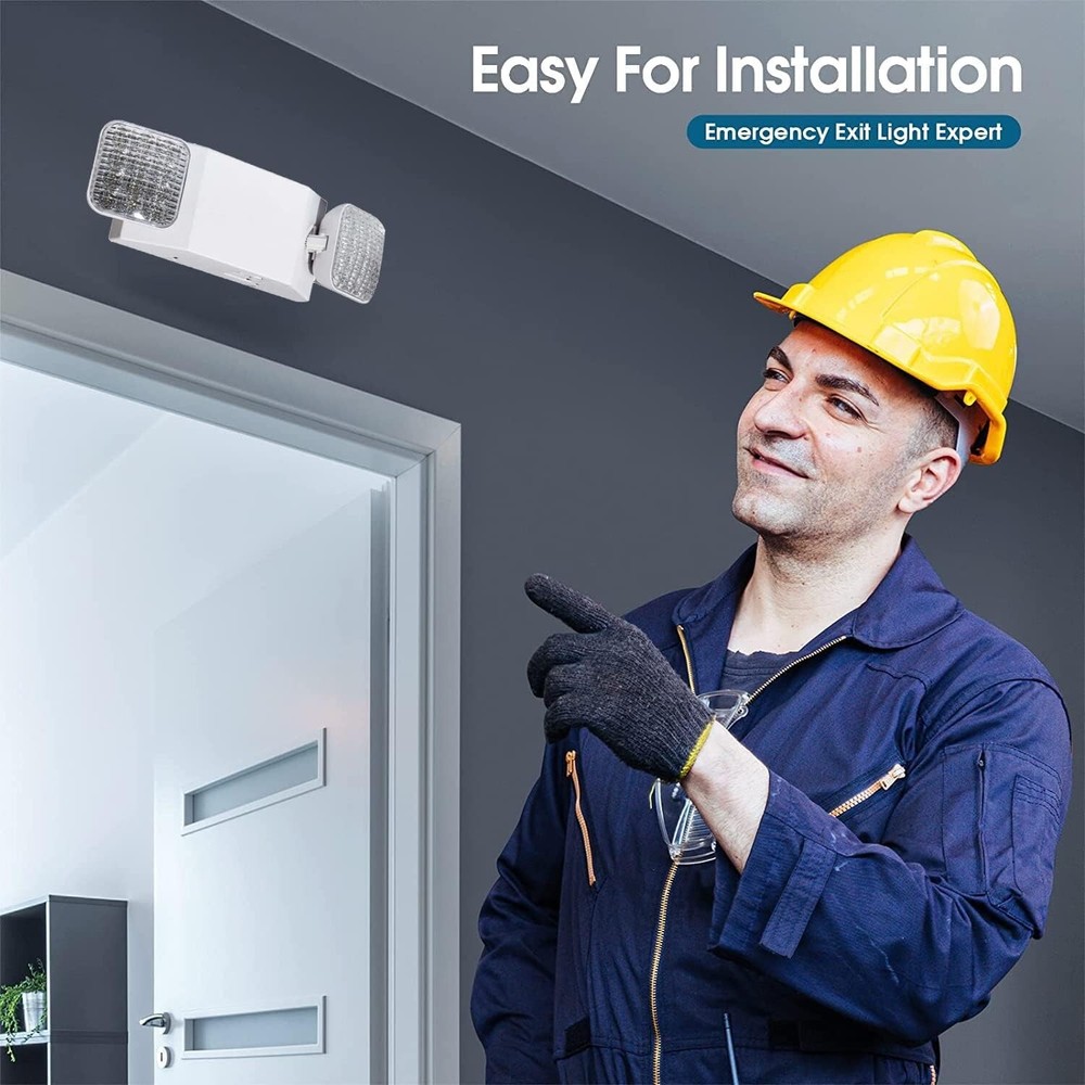 LED Emergency Exit Light Battery Backup & Adjustable Two Heads, UL 924-Listed