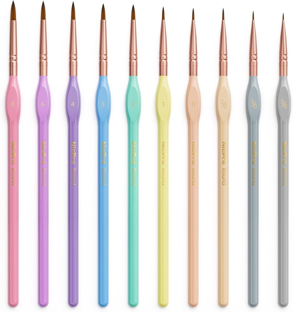 10PCS Micro Fine Detail Paint Brush Set, Macaron Pastel Small, Multicolor