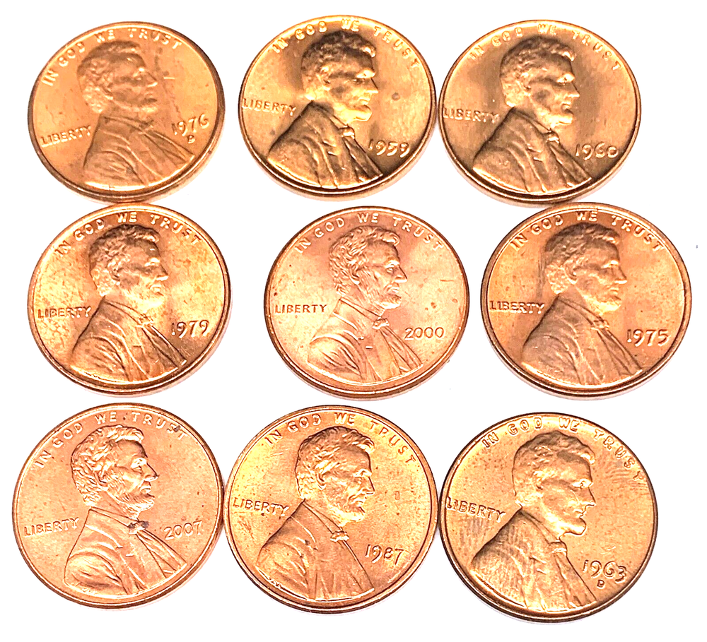 # C6061 UNC. LINCON CENTS, 9 DIF. DATES