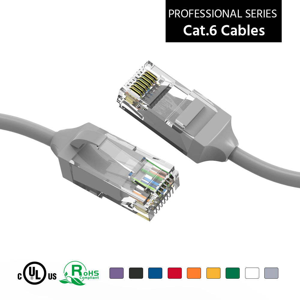 2Ft CAT6 28AWG Slim Ethernet Network Cable Gray