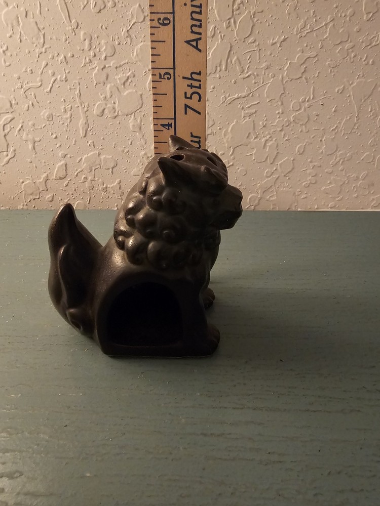 Vintage Ceramic Foo Dog Incense Burner, Black-Very Good