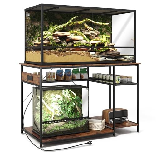 Reptile Tank Stand with Power Outlets，48" X 24" Double Layer Rustic Brown