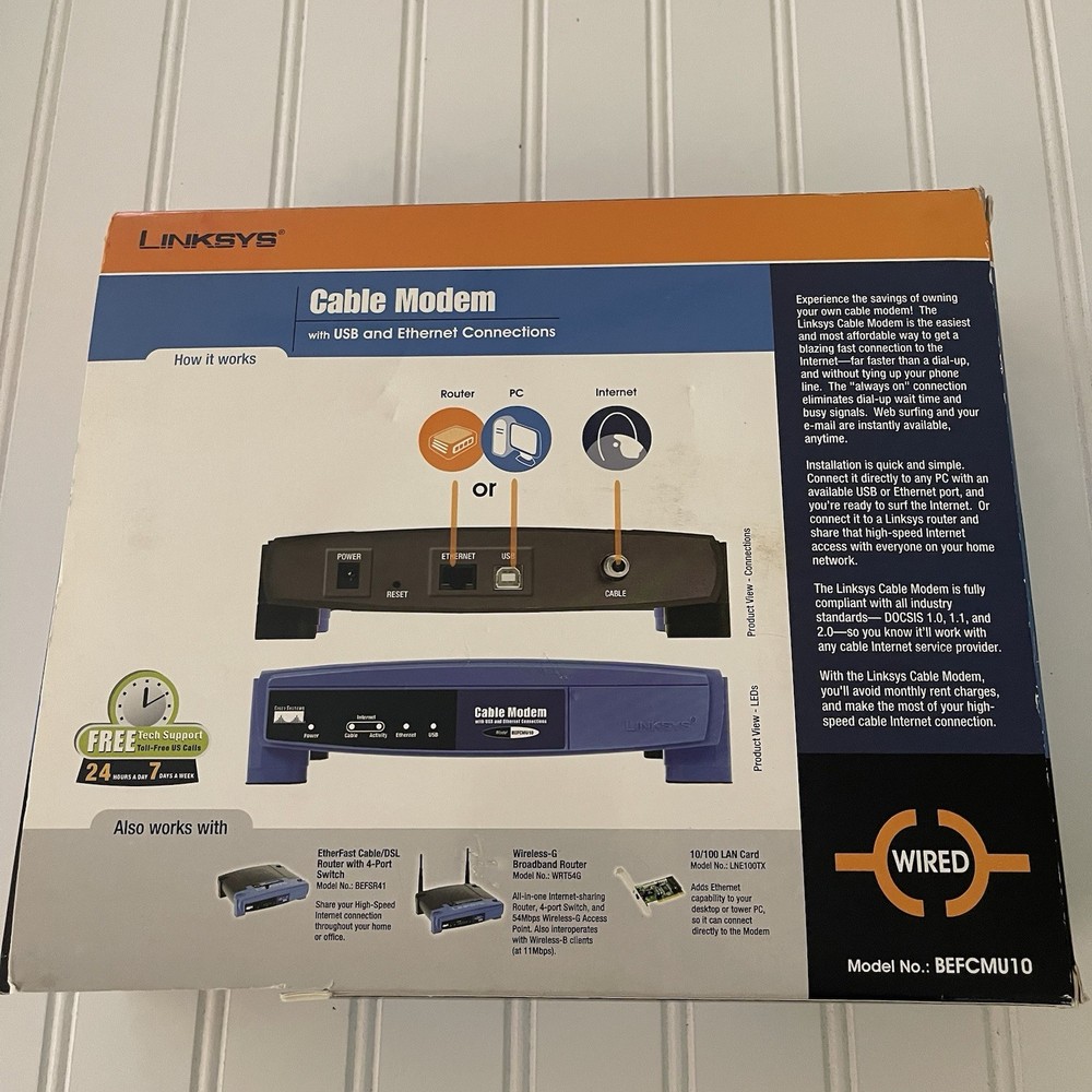 LINKSYS CABLE MODEM WITH USB AND ETHERNET CONNECTIONS MODEL BEFCMU10