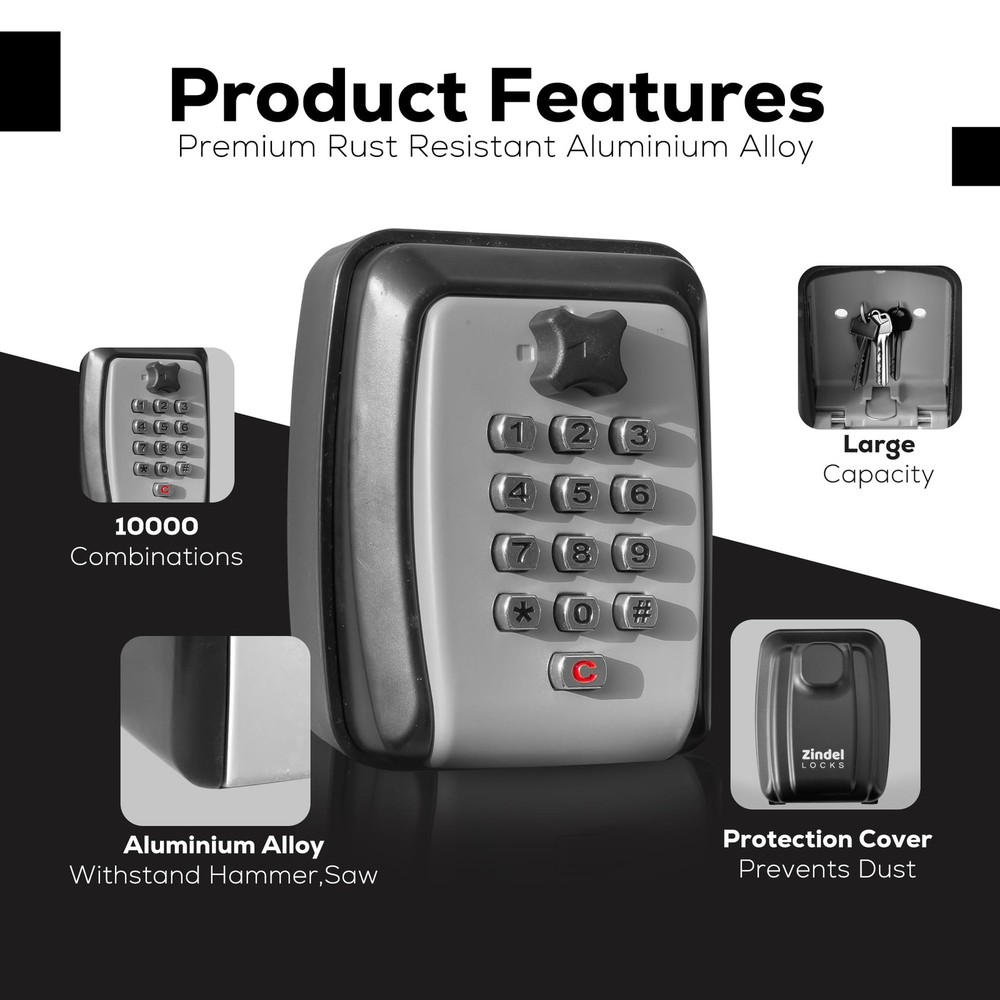 Key Lock Box for Outdoor, Sturdy Waterproof Hanging Lock Box for Keys with Code,