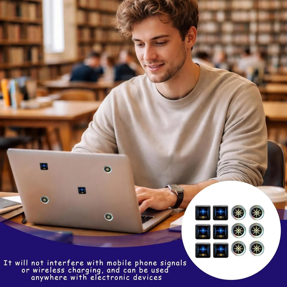 EMF Blocker Stickers 12 Pack Phone Laptop Square Silver Dot Accessory