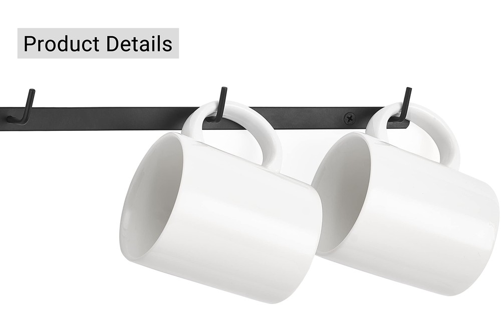 2 Pack Wall Mounted Metal Coffee Mug Holder Rack with 8 Hooks for Kitchen Dining