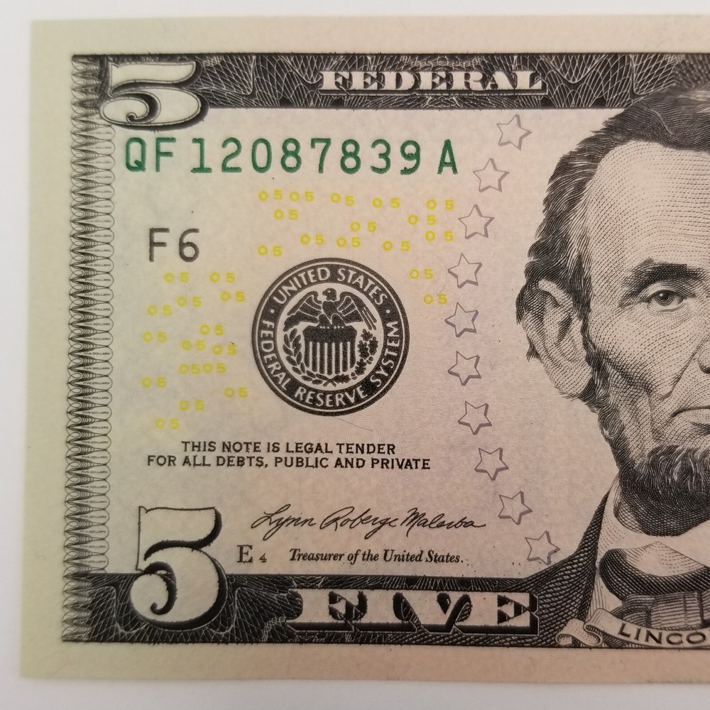 Ink Transfer FIVE Dollar Bill Over Ink Error Series Number QF 2021 $5 Note
