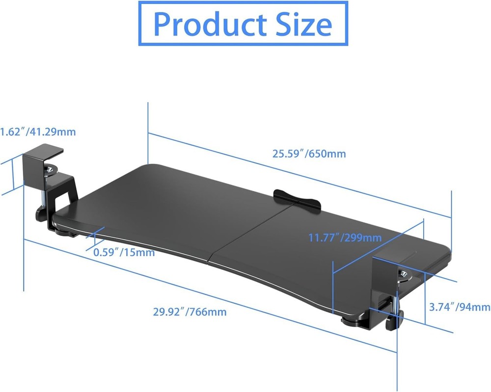 Suptek Small Keyboard Tray under Desk Pull Out with C Clamp Mount, Computer Keyb