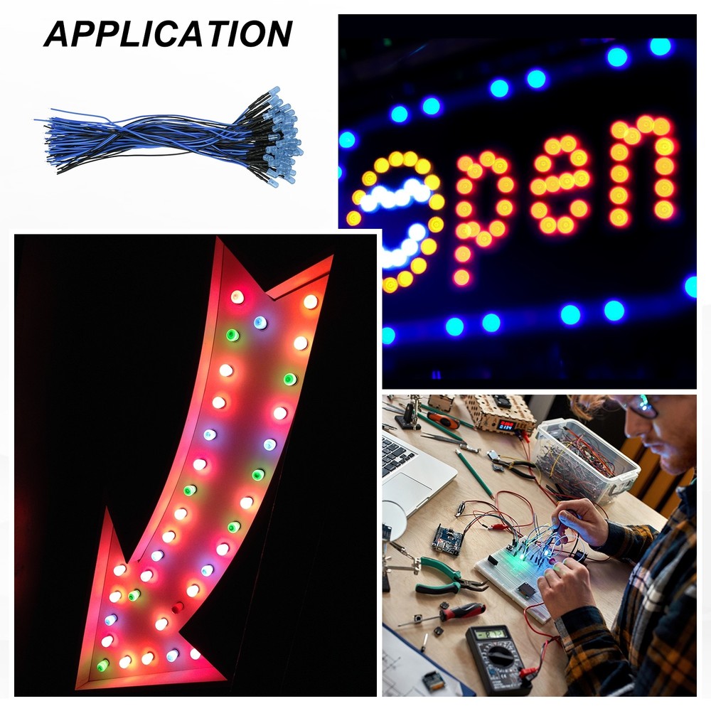 50pcs 5mm LED Diode Lights, Blue Light DC 12V for Electronics