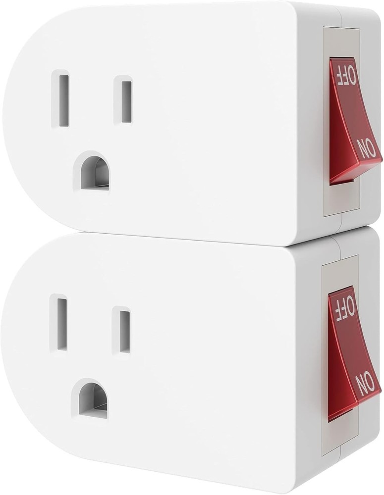 2 Pack Grounded Wall Tap Adapter with On/Off Switch - Compact Design