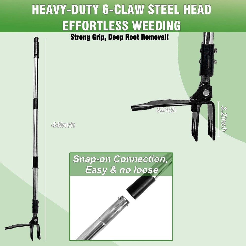 Weed Puller Tool, Stand Up Weed Puller with Stainless Steel Long Handle, 6-Cl...