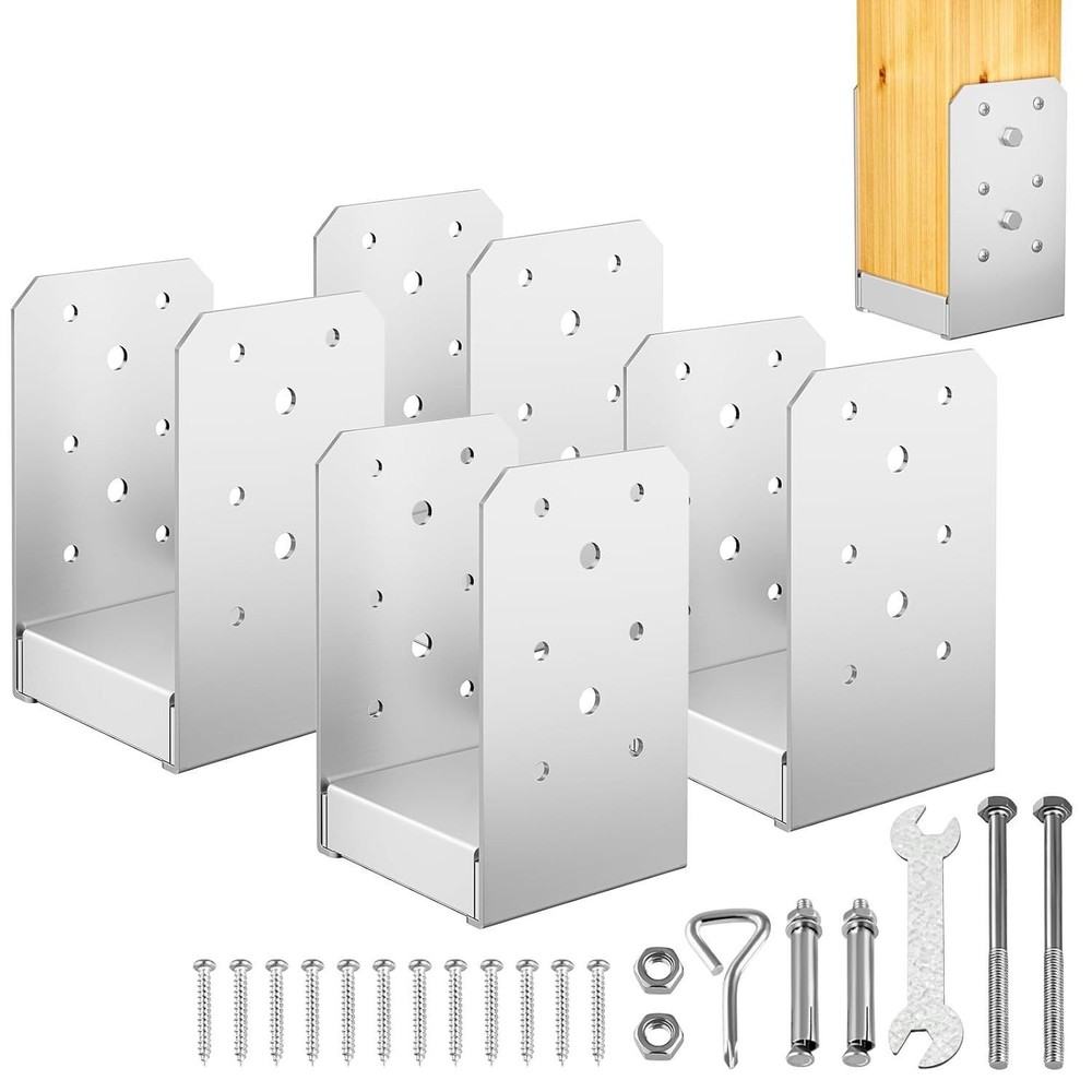 4"x 4" Stainless Steel Adjustable Post Base 4Pcs for Deck Railing Support