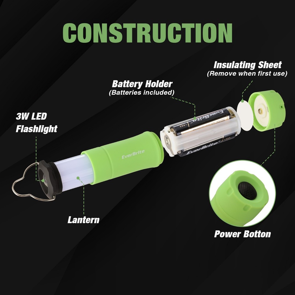 EverBrite 2-in-1 Portable LED Lantern Flashlight 3 Lighting Modes 2PC Mini Torch