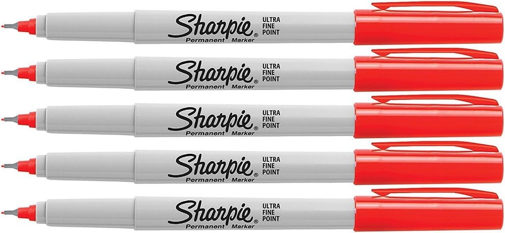 Red, Ultra Fine Point Tip, Permanent Markers, 5-Count