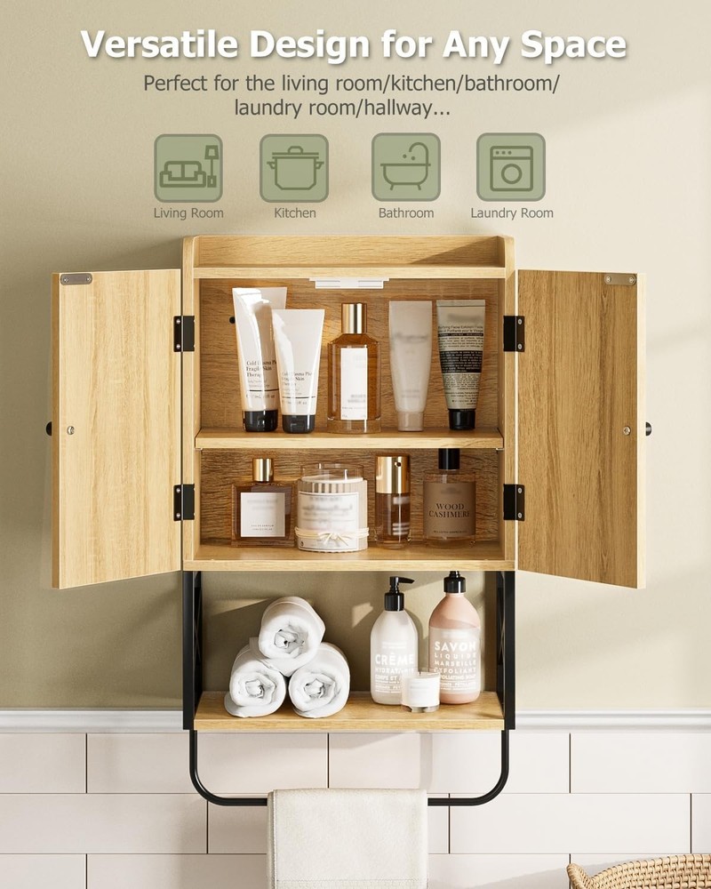 Rustic Wall-Mounted Bathroom Cabinet with Adjustable Shelves for Smart Storage