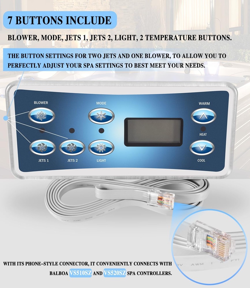 53189, VL701S Topside Control Panel with 7-Button for Balboa SPA Controllers