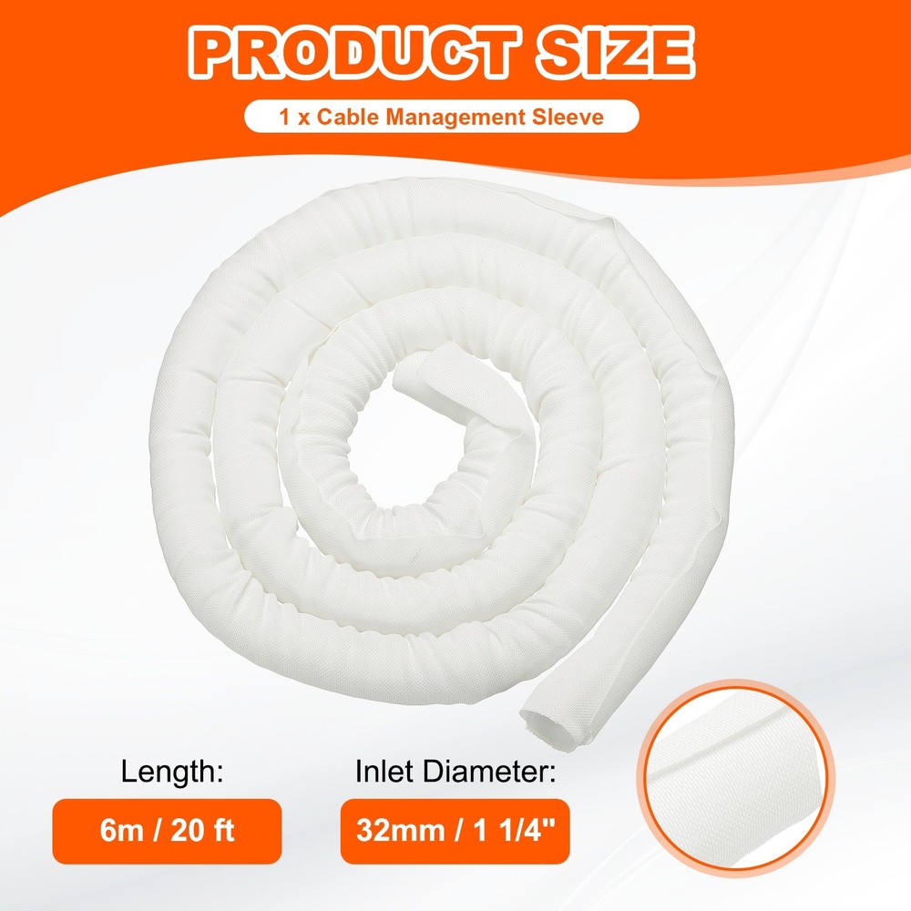 Wire Split Braided Cable Management Sleeve, White (1 1/4" - 20 Feet)