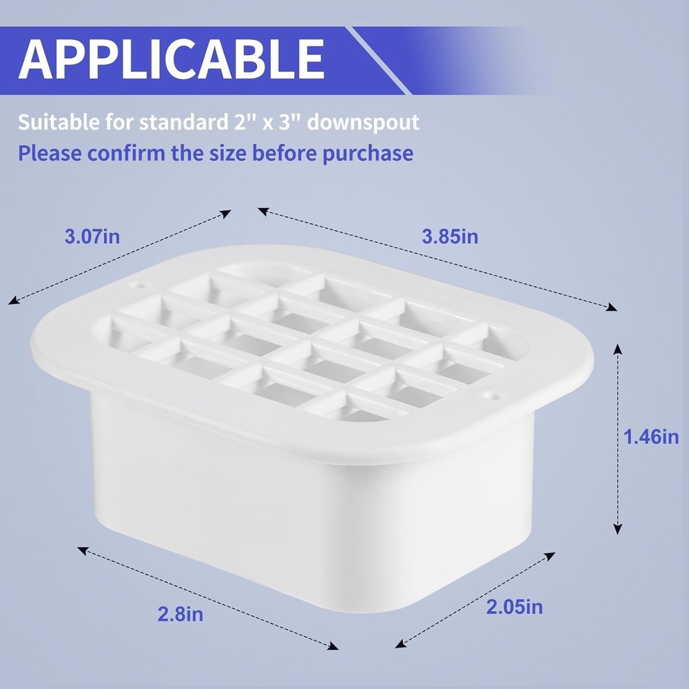 2 x 3 rain Gutter downspout Drop Outlet with Filter (White,2 Pack)