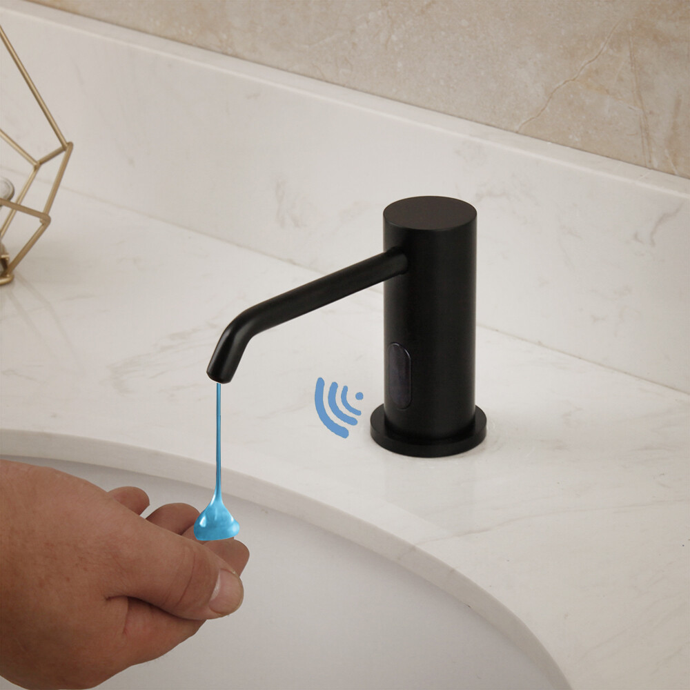 500ml Black Automatic Sensor Soap Dispenser Deck Mount Brass Basin Sink Bottle