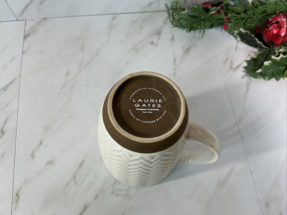 Laurie Gates White Embossed Pattern Brown Base Coffee Mug 20 oz Replacement