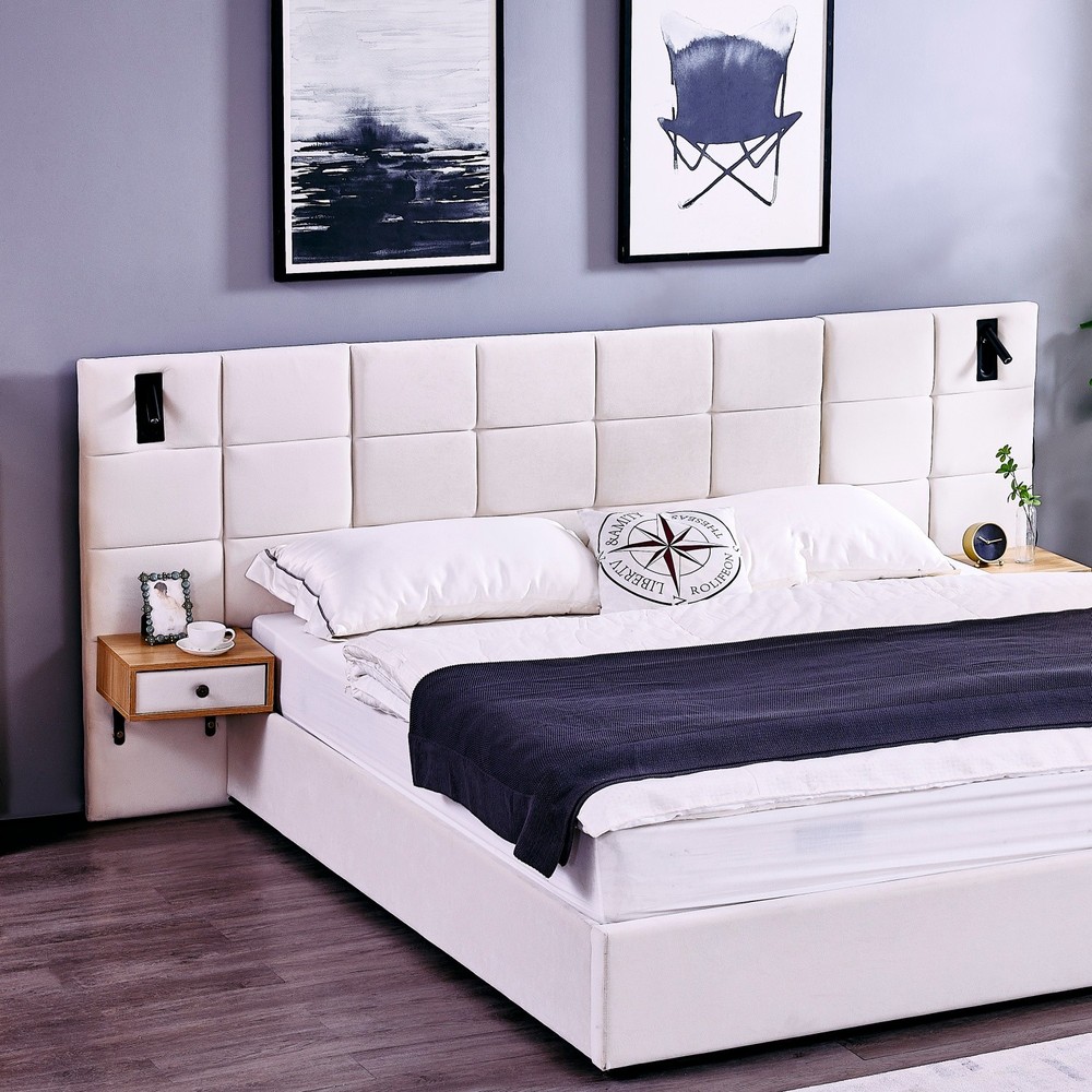 King Size Platform Bed Frame w/ Hydraulic Storage System & 2 Shelves & USB Ports