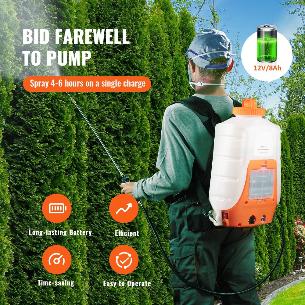 Battery Powered Backpack Sprayer 4 Gal Tank 0-90 PSI Adjustable Pressure