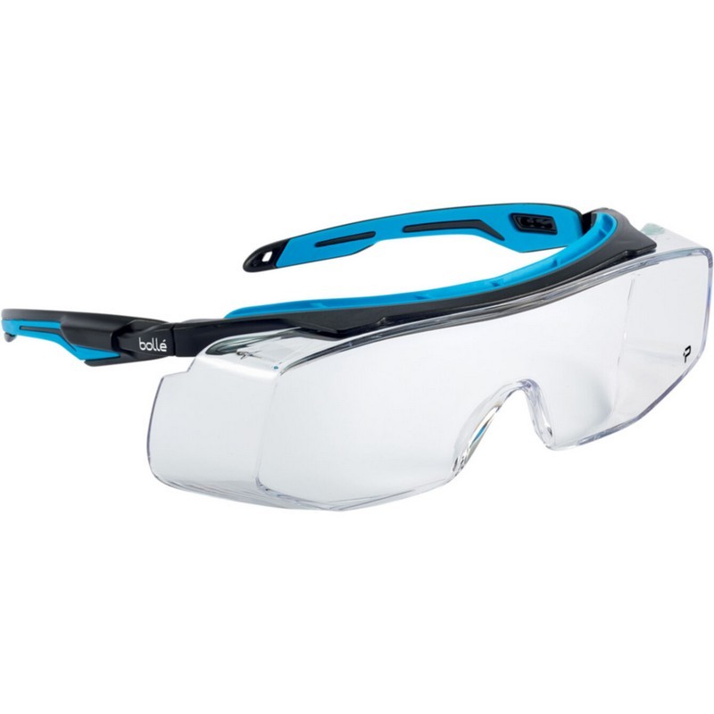 TRYON Over-The-Glasses Protective Eyewear, Black/Blue Frame - Clear Lens