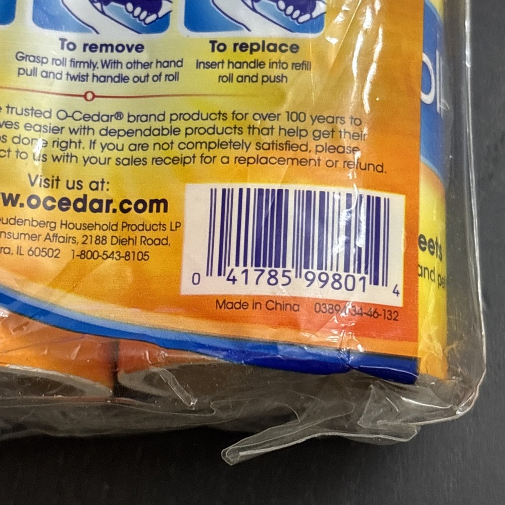 O-Cedar Lint Roller Refill 60 Sticky Sheets Per Roll Pack of 2 New Sealed
