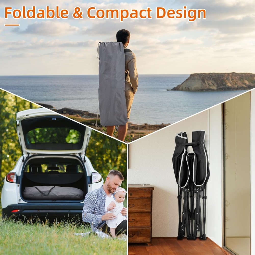 Portable Camping Cot, 600LBS Max Load, Extra Wide with Thick Mattress