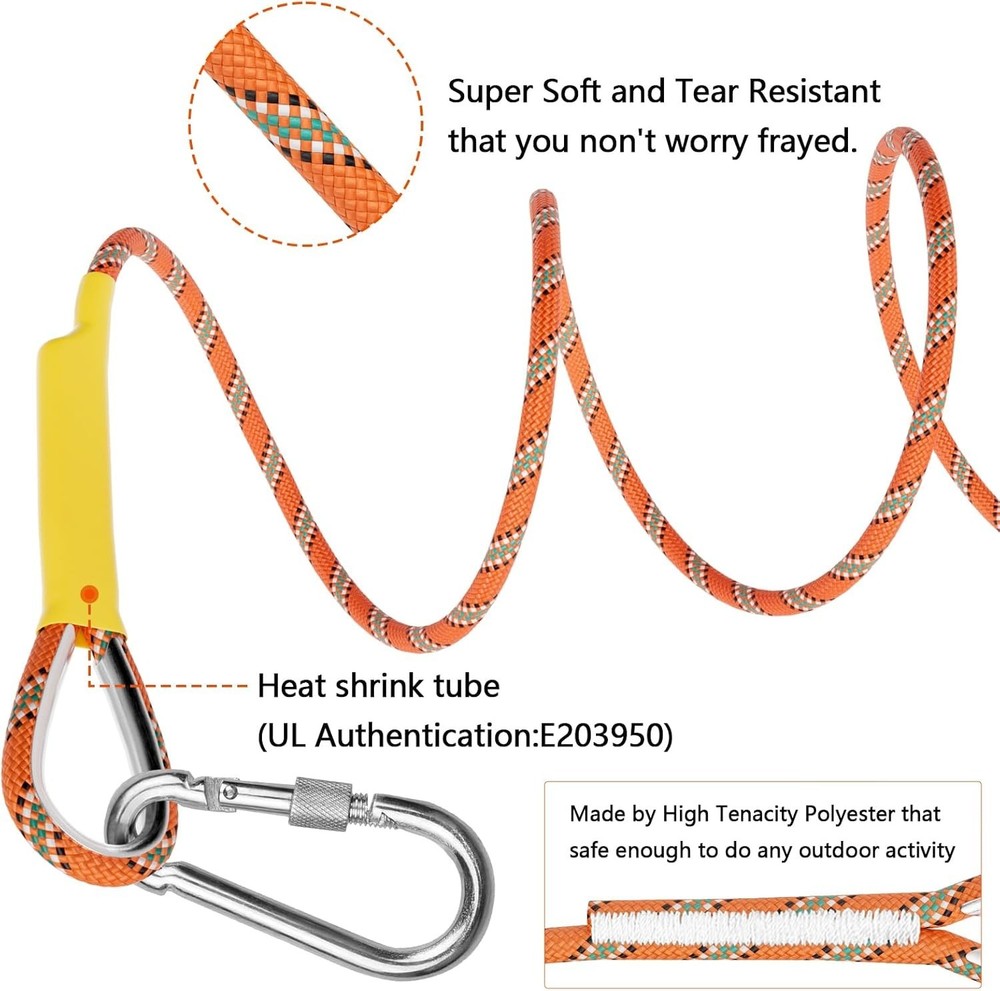 32FT Static Climbing Rope - Low-Sliding, High Strength for Safety
