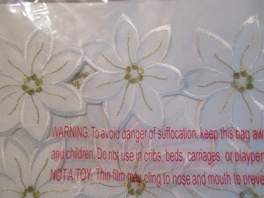 Christmas Table Linens Square 34"X 34" White 100% Polyester Gift