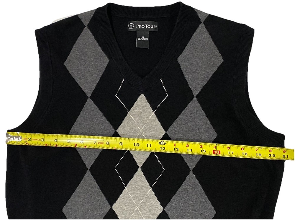 Pro Tour Vest Pullover Men’s Size Medium Black Gray Diamond Pattern 100% Cotton