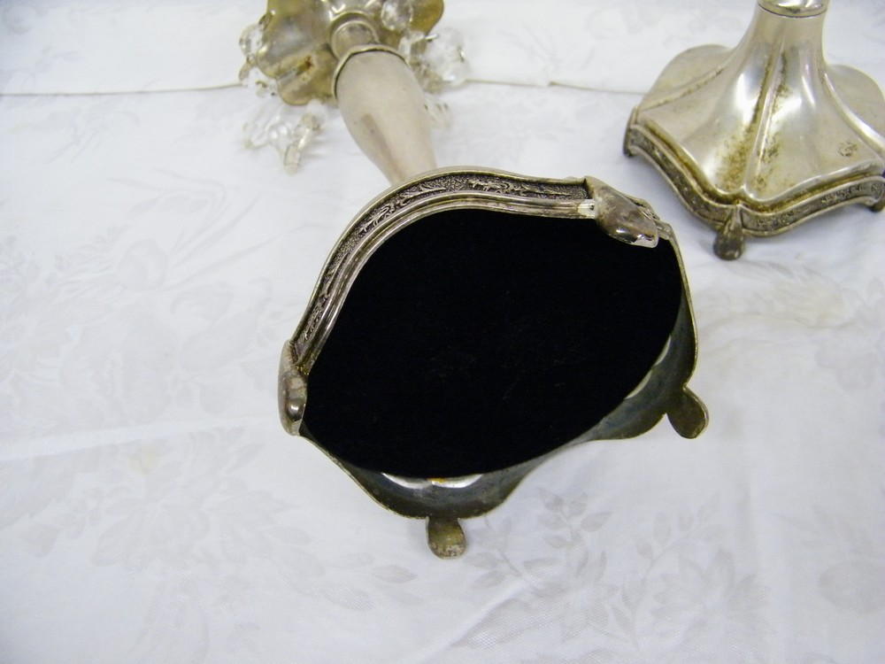 Vintage Silver Crystal Candle Stick Holders