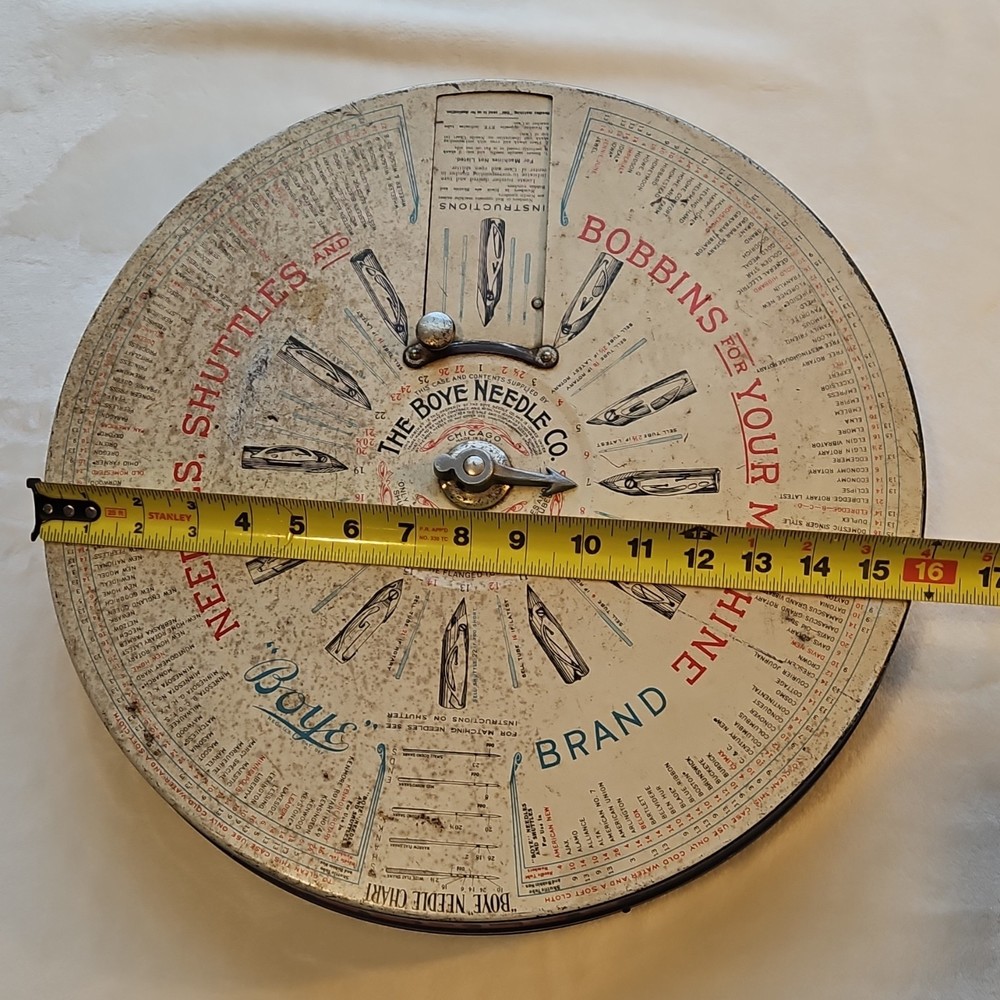 The Boye Needle Co. Needle, Shuttle & Bobbin Chart