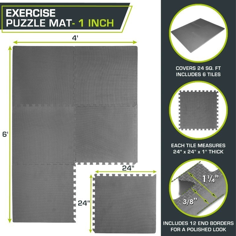 ProsourceFit Extra Thick Puzzle Exercise Mat 1", EVA Foam Interlocking Tiles